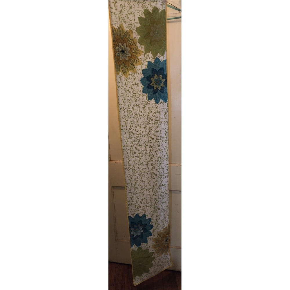 Pier 1 Table Runner Appliqued Top Stitced Flowers 13x72" Fall Colors Boho - Picture 7 of 9